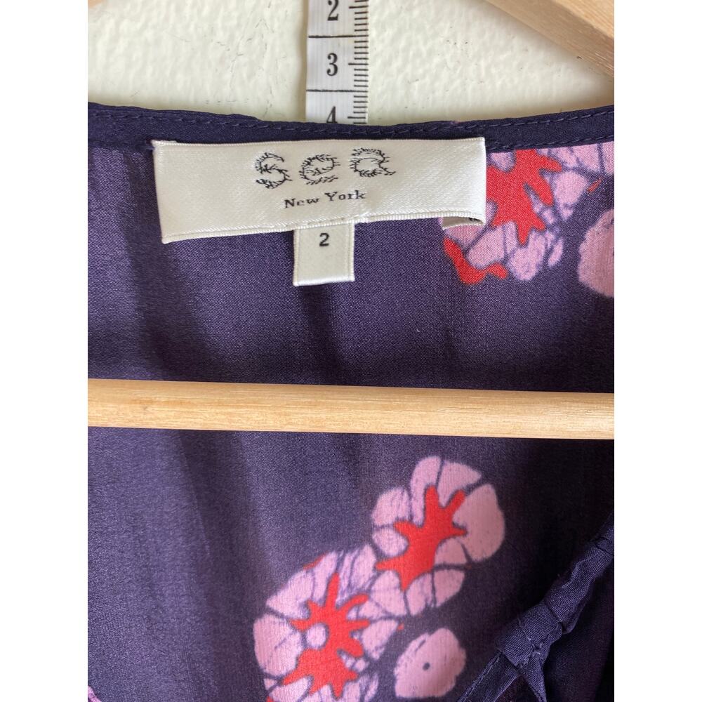 Sea New York Floral Ruffle Sleeve Blouse Navy Red Pom Detail 2 - Picture 14 of 16